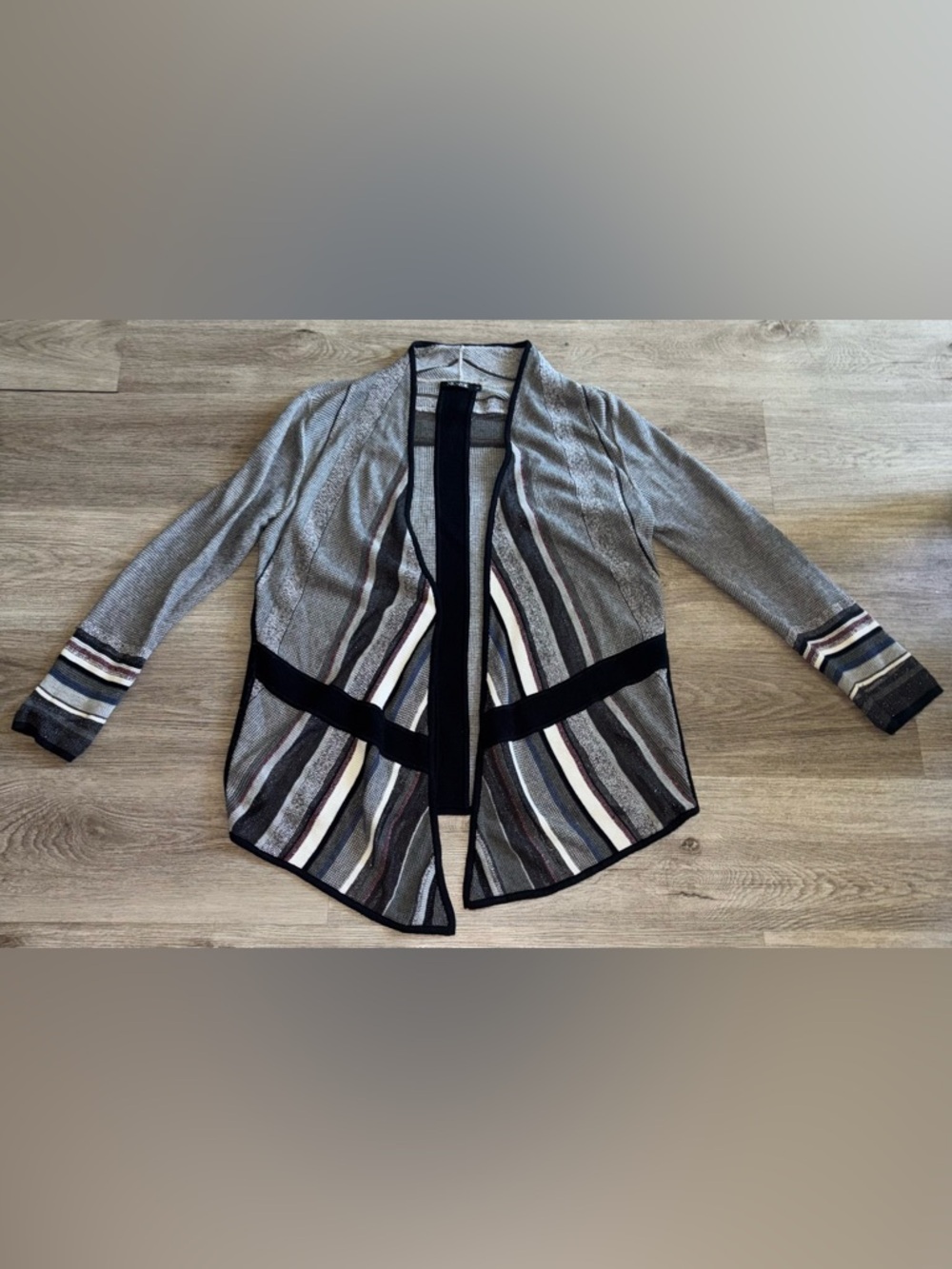 NIC+ZOE Striped Knit Open Cardigan in Gray, Black, Brown